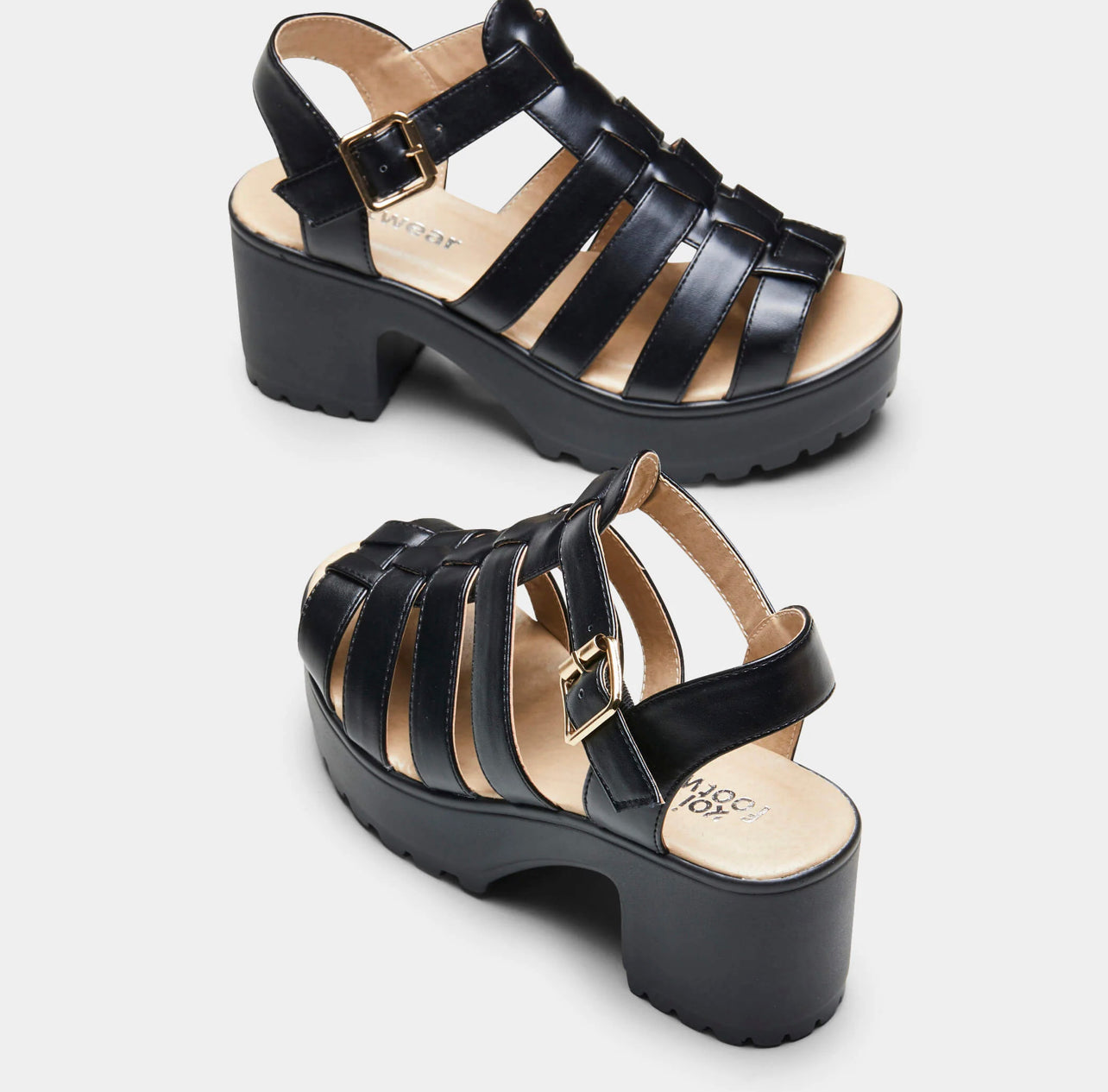 SII BLACK STRAPPY CLEATED SANDALS