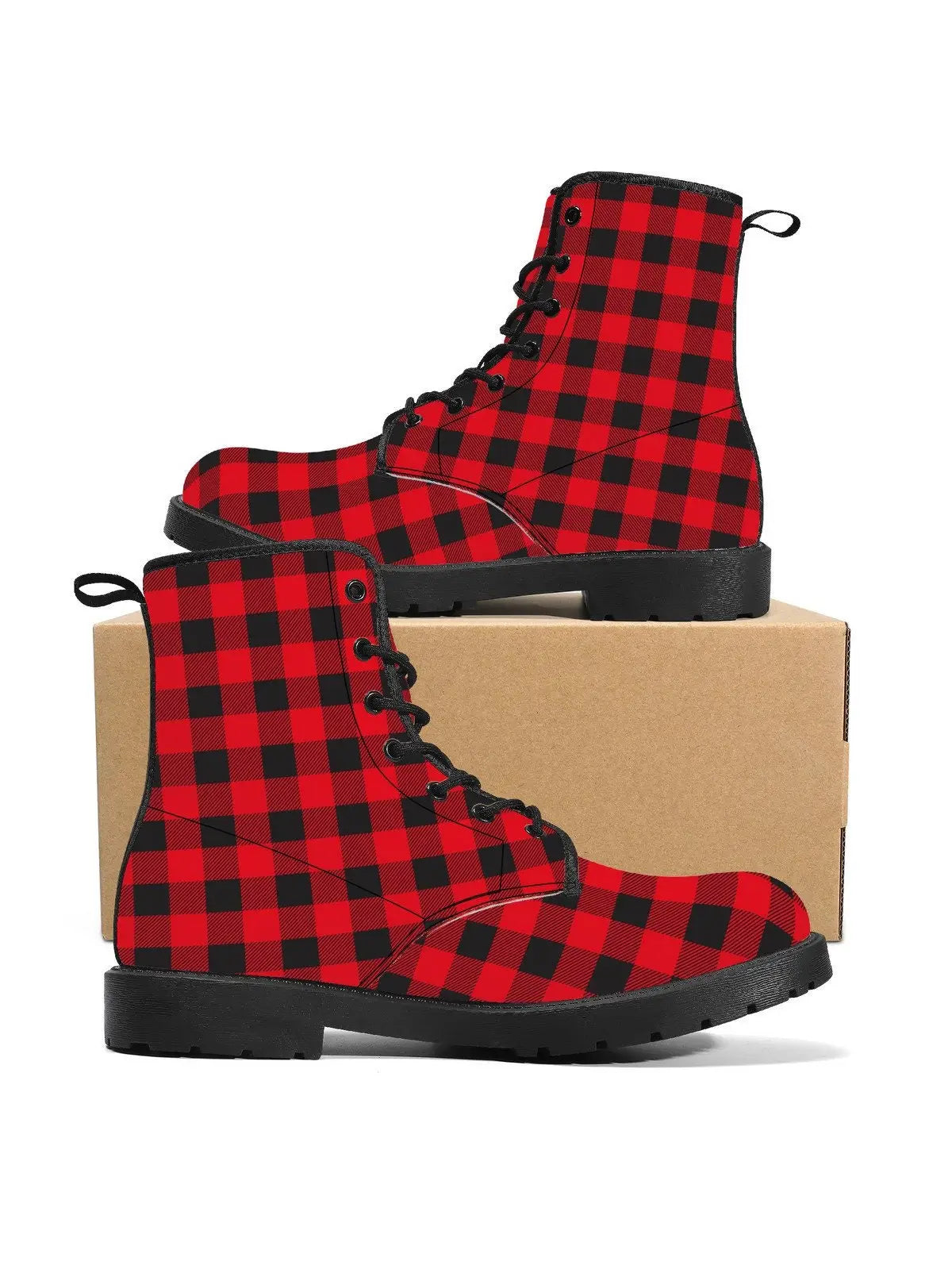 Plaid Print Handcrafted Combat Boots
